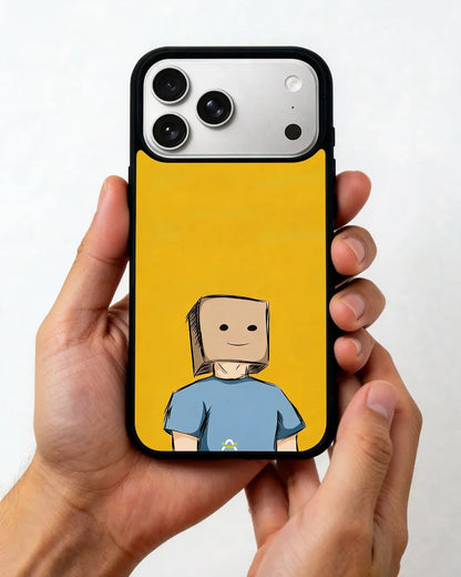 Cartoon Box Person Phone Case - Quirky Yellow & Blue Print for iPhone, Samsung, Pixel, OnePlus & Vivo