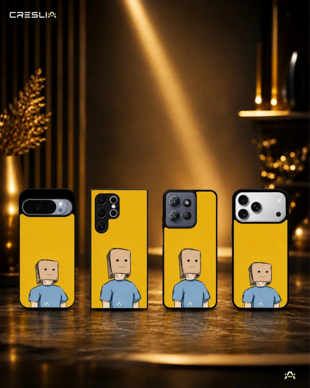 Cartoon Box Person Phone Case - Quirky Yellow & Blue Print for iPhone, Samsung, Pixel, OnePlus & Vivo