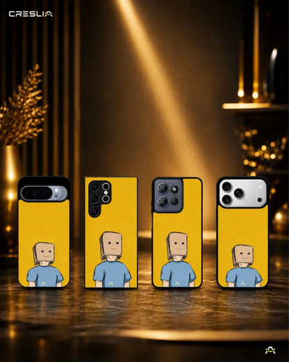 Cartoon Box Person Phone Case - Quirky Yellow & Blue Print for iPhone, Samsung, Pixel, OnePlus & Vivo