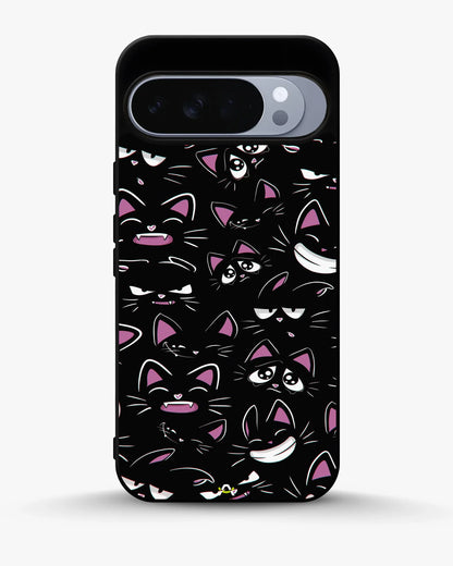 Cartoon Cat Faces Phone Case - Cute Black & Pink Print for iPhone, Samsung, Pixel, OnePlus & Vivo