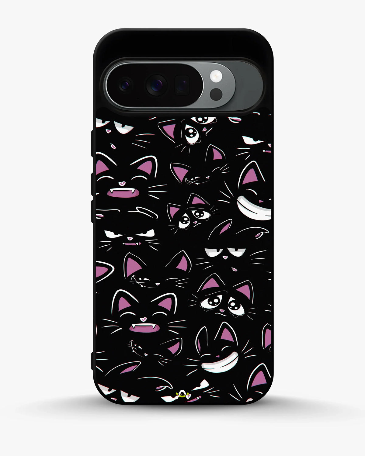 Cartoon Cat Faces Phone Case - Cute Black & Pink Print for iPhone, Samsung, Pixel, OnePlus & Vivo