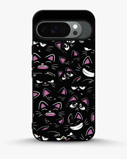 Cartoon Cat Faces Phone Case - Cute Black & Pink Print for iPhone, Samsung, Pixel, OnePlus & Vivo