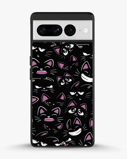 Cartoon Cat Faces Phone Case - Cute Black & Pink Print for iPhone, Samsung, Pixel, OnePlus & Vivo