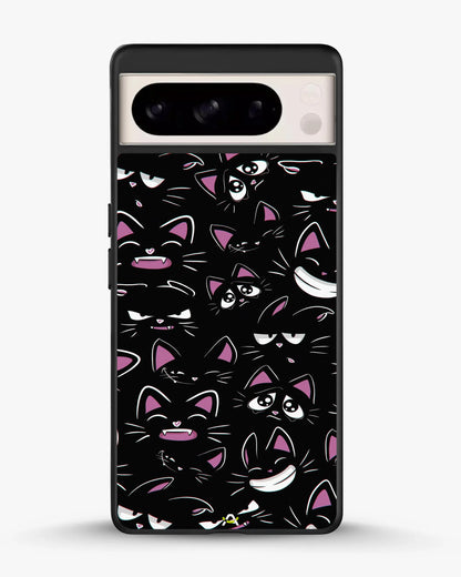 Cartoon Cat Faces Phone Case - Cute Black & Pink Print for iPhone, Samsung, Pixel, OnePlus & Vivo