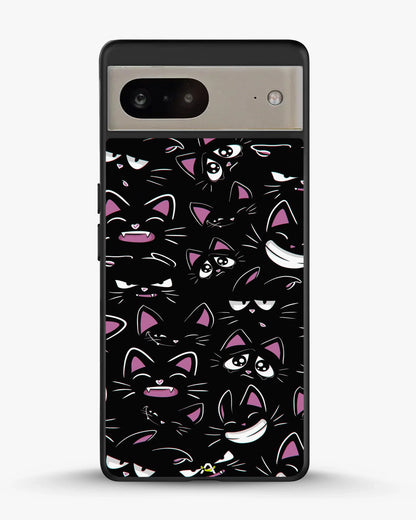 Cartoon Cat Faces Phone Case - Cute Black & Pink Print for iPhone, Samsung, Pixel, OnePlus & Vivo