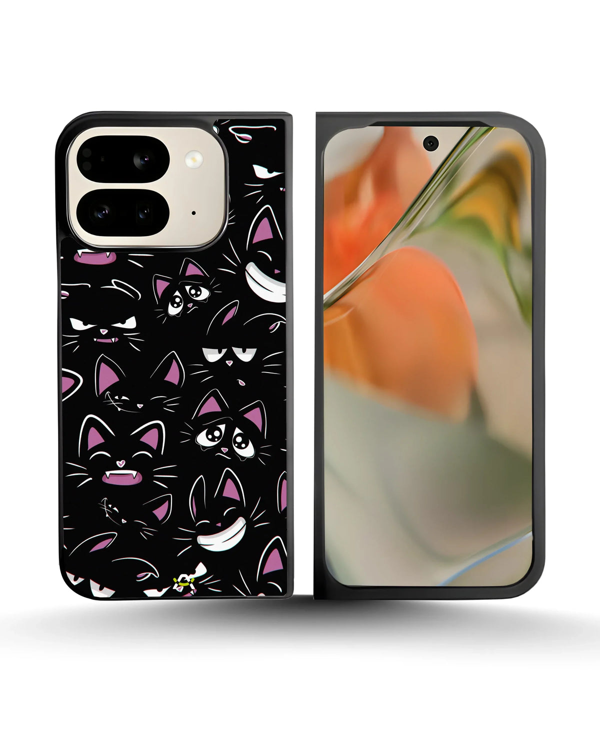 Cartoon Cat Faces Phone Case - Cute Black & Pink Print for iPhone, Samsung, Pixel, OnePlus & Vivo