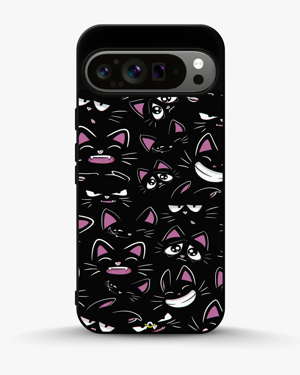 Cartoon Cat Faces Phone Case - Cute Black & Pink Print for iPhone, Samsung, Pixel, OnePlus & Vivo