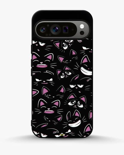 Cartoon Cat Faces Phone Case - Cute Black & Pink Print for iPhone, Samsung, Pixel, OnePlus & Vivo