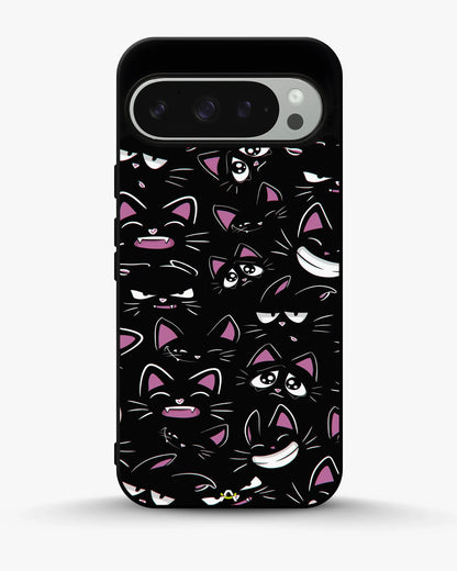 Cartoon Cat Faces Phone Case - Cute Black & Pink Print for iPhone, Samsung, Pixel, OnePlus & Vivo