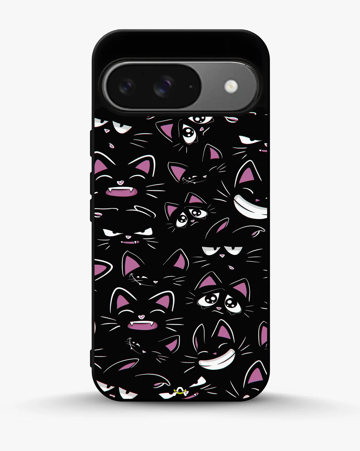 Cartoon Cat Faces Phone Case - Cute Black & Pink Print for iPhone, Samsung, Pixel, OnePlus & Vivo