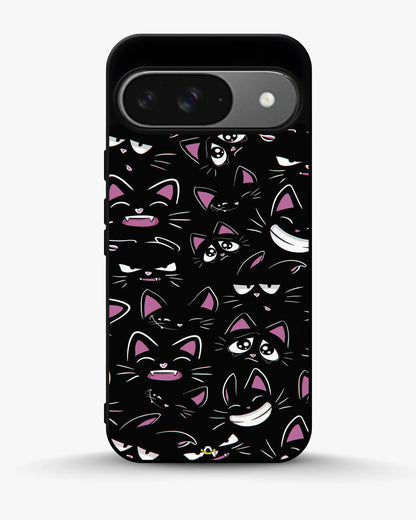 Cartoon Cat Faces Phone Case - Cute Black & Pink Print for iPhone, Samsung, Pixel, OnePlus & Vivo