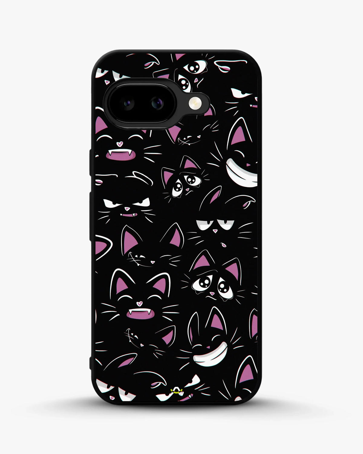 Cartoon Cat Faces Phone Case - Cute Black & Pink Print for iPhone, Samsung, Pixel, OnePlus & Vivo