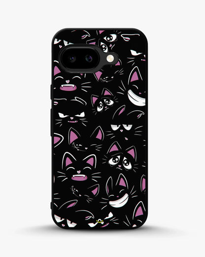 Cartoon Cat Faces Phone Case - Cute Black & Pink Print for iPhone, Samsung, Pixel, OnePlus & Vivo