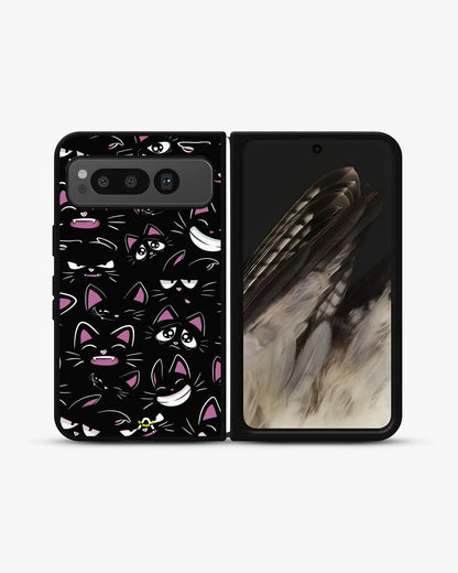 Cartoon Cat Faces Phone Case - Cute Black & Pink Print for iPhone, Samsung, Pixel, OnePlus & Vivo
