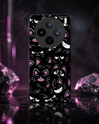 Cartoon Cat Faces Phone Case - Cute Black & Pink Print for iPhone, Samsung, Pixel, OnePlus & Vivo