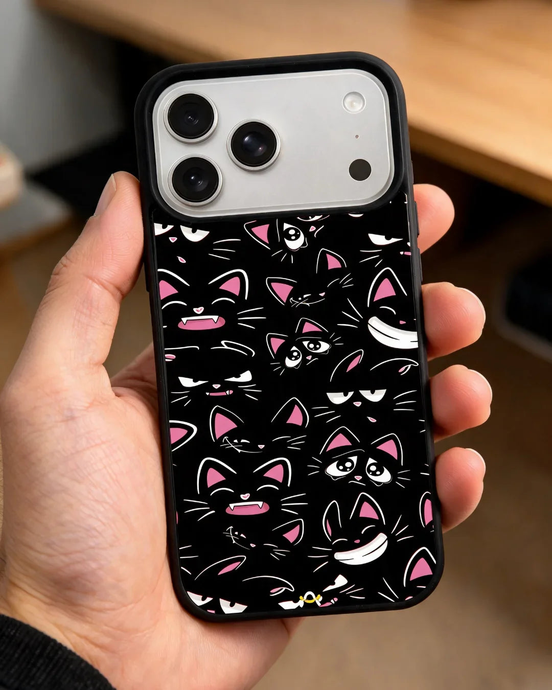 Cartoon Cat Faces Phone Case - Cute Black & Pink Print for iPhone, Samsung, Pixel, OnePlus & Vivo