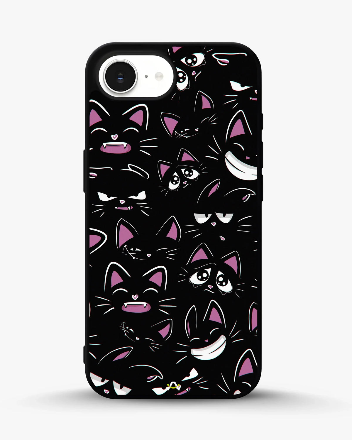 Cartoon Cat Faces Phone Case - Cute Black & Pink Print for iPhone, Samsung, Pixel, OnePlus & Vivo