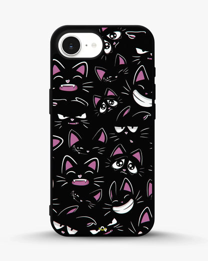 Cartoon Cat Faces Phone Case - Cute Black & Pink Print for iPhone, Samsung, Pixel, OnePlus & Vivo