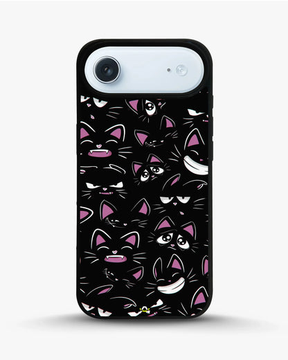 Cartoon Cat Faces Phone Case - Cute Black & Pink Print for iPhone, Samsung, Pixel, OnePlus & Vivo