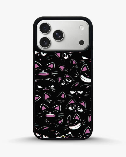 Cartoon Cat Faces Phone Case - Cute Black & Pink Print for iPhone, Samsung, Pixel, OnePlus & Vivo
