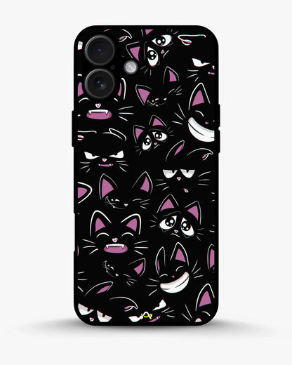 Cartoon Cat Faces Phone Case - Cute Black & Pink Print for iPhone, Samsung, Pixel, OnePlus & Vivo