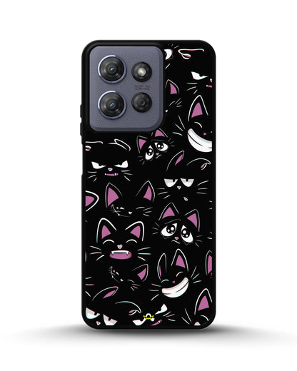 Cartoon Cat Faces Phone Case - Cute Black & Pink Print for iPhone, Samsung, Pixel, OnePlus & Vivo