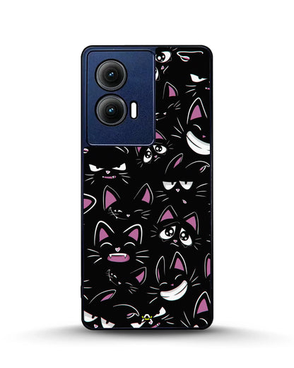Cartoon Cat Faces Phone Case - Cute Black & Pink Print for iPhone, Samsung, Pixel, OnePlus & Vivo