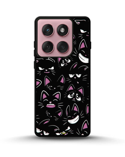 Cartoon Cat Faces Phone Case - Cute Black & Pink Print for iPhone, Samsung, Pixel, OnePlus & Vivo