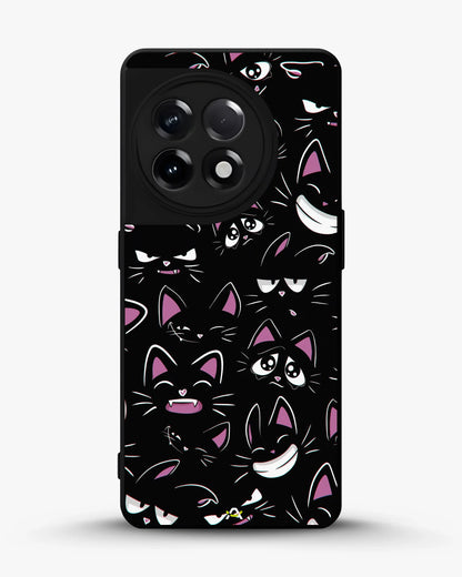 Cartoon Cat Faces Phone Case - Cute Black & Pink Print for iPhone, Samsung, Pixel, OnePlus & Vivo