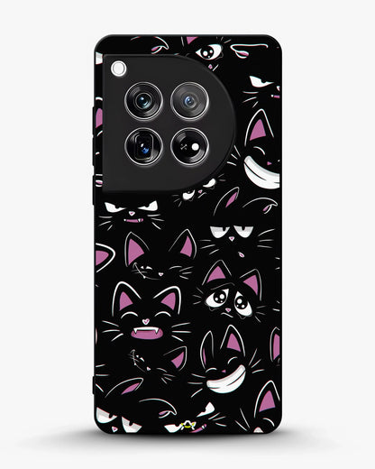Cartoon Cat Faces Phone Case - Cute Black & Pink Print for iPhone, Samsung, Pixel, OnePlus & Vivo