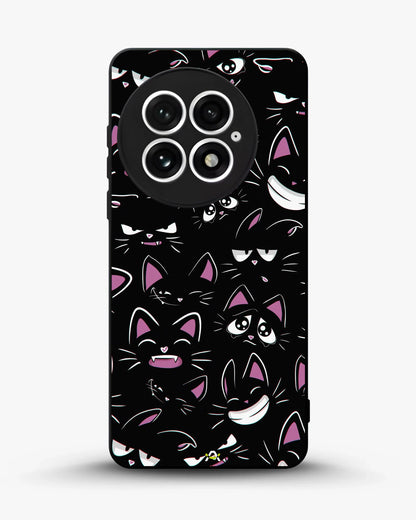 Cartoon Cat Faces Phone Case - Cute Black & Pink Print for iPhone, Samsung, Pixel, OnePlus & Vivo