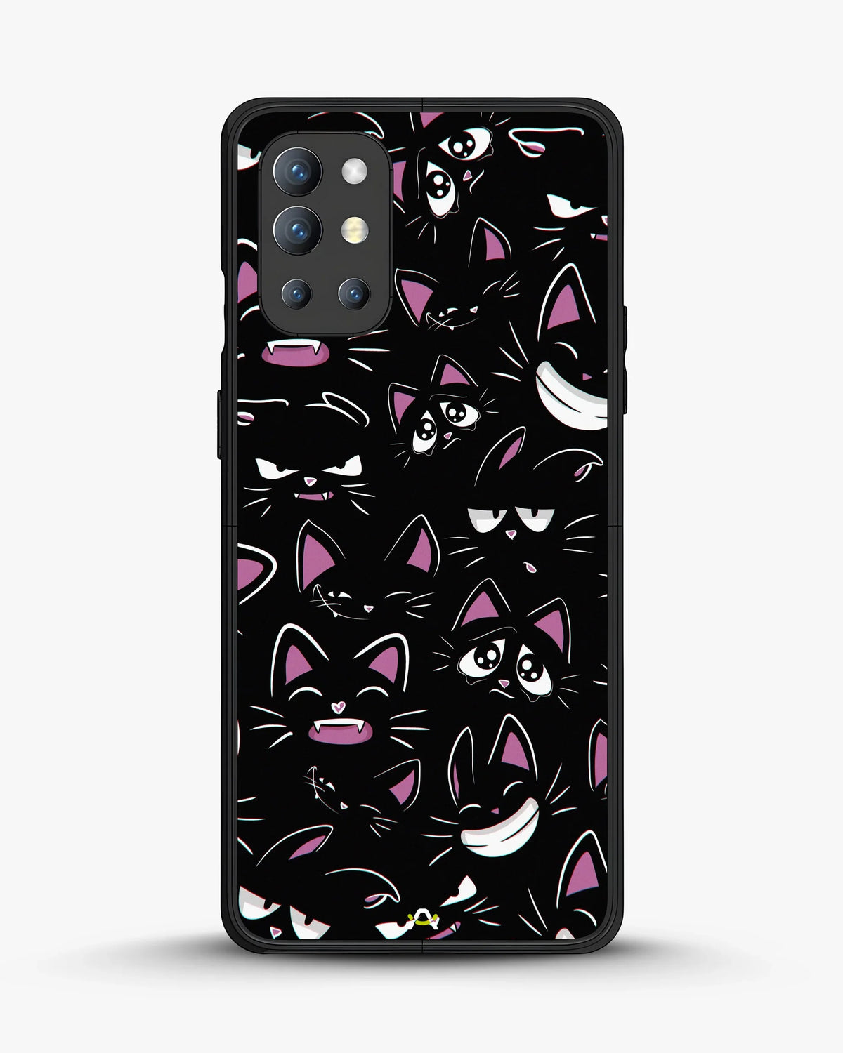 Cartoon Cat Faces Phone Case - Cute Black & Pink Print for iPhone, Samsung, Pixel, OnePlus & Vivo