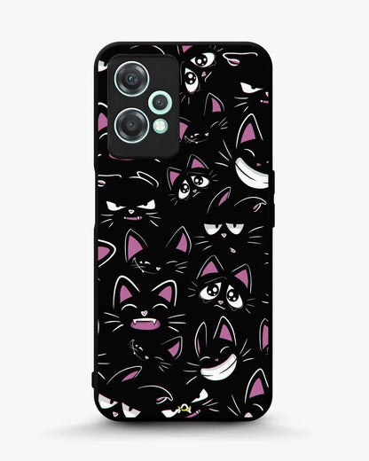 Cartoon Cat Faces Phone Case - Cute Black & Pink Print for iPhone, Samsung, Pixel, OnePlus & Vivo