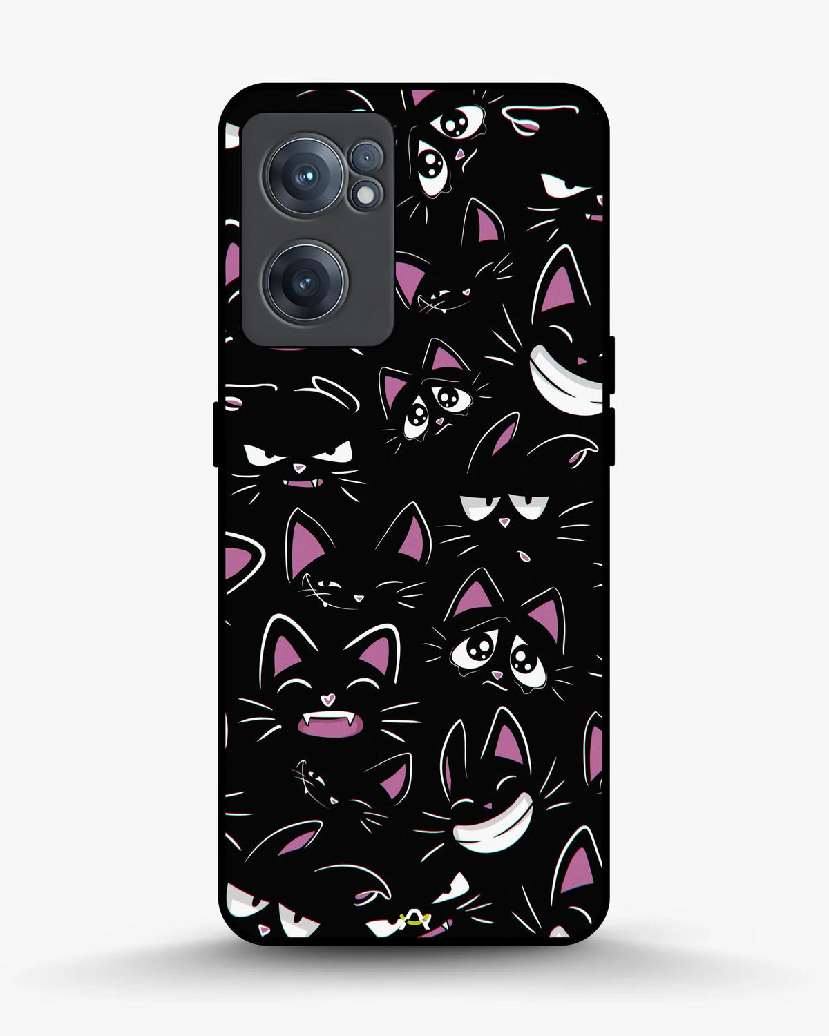 Cartoon Cat Faces Phone Case - Cute Black & Pink Print for iPhone, Samsung, Pixel, OnePlus & Vivo