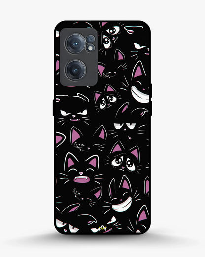 Cartoon Cat Faces Phone Case - Cute Black & Pink Print for iPhone, Samsung, Pixel, OnePlus & Vivo