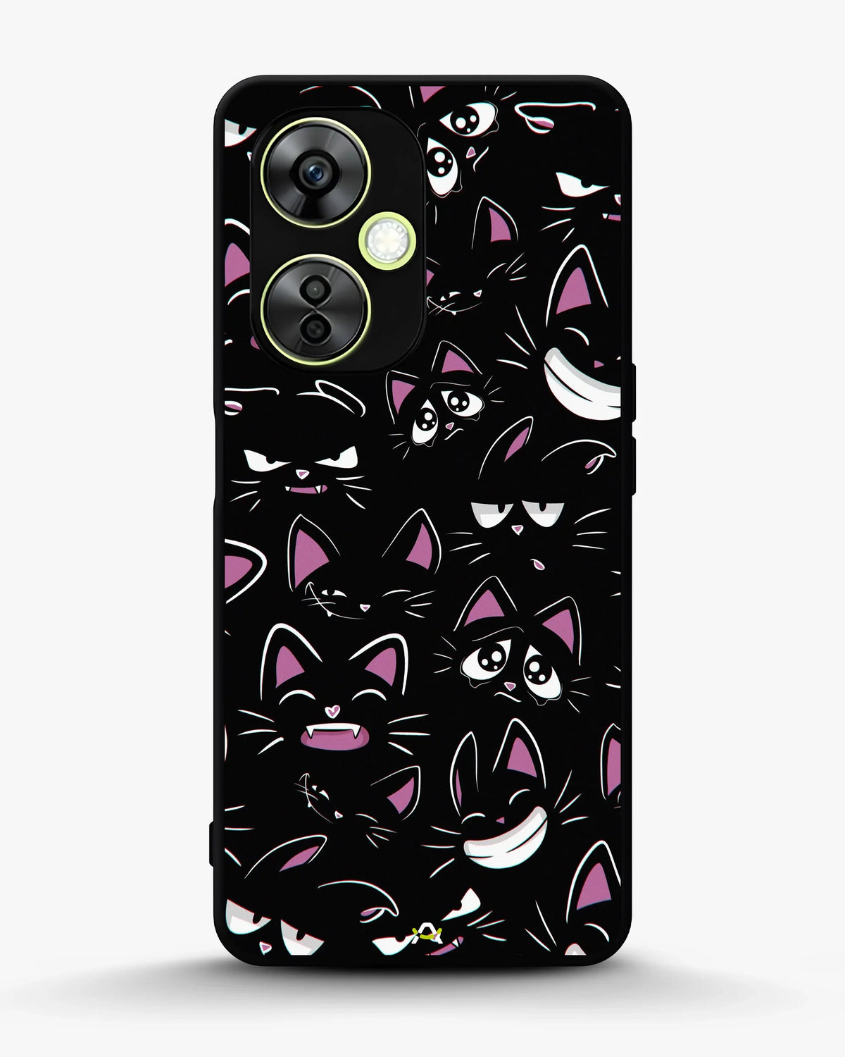 Cartoon Cat Faces Phone Case - Cute Black & Pink Print for iPhone, Samsung, Pixel, OnePlus & Vivo