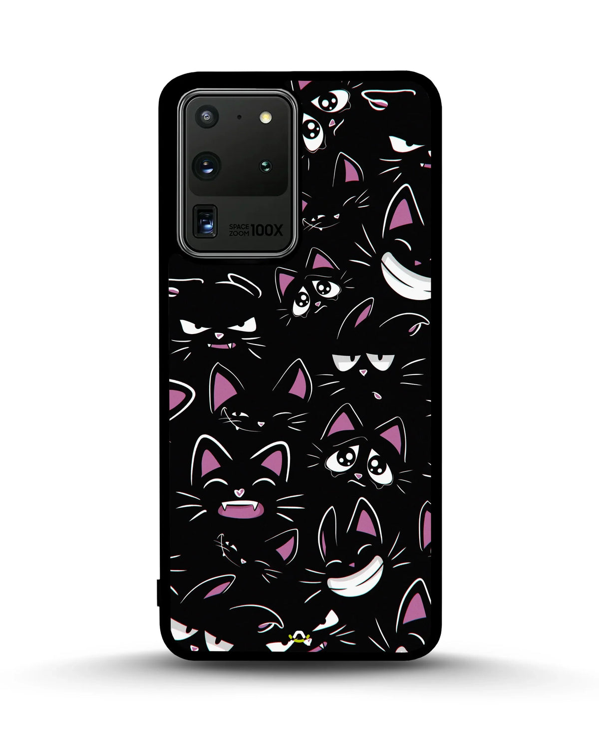 Cartoon Cat Faces Phone Case - Cute Black & Pink Print for iPhone, Samsung, Pixel, OnePlus & Vivo