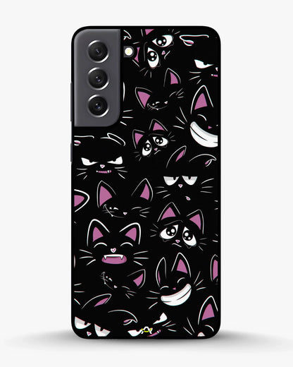 Cartoon Cat Faces Phone Case - Cute Black & Pink Print for iPhone, Samsung, Pixel, OnePlus & Vivo