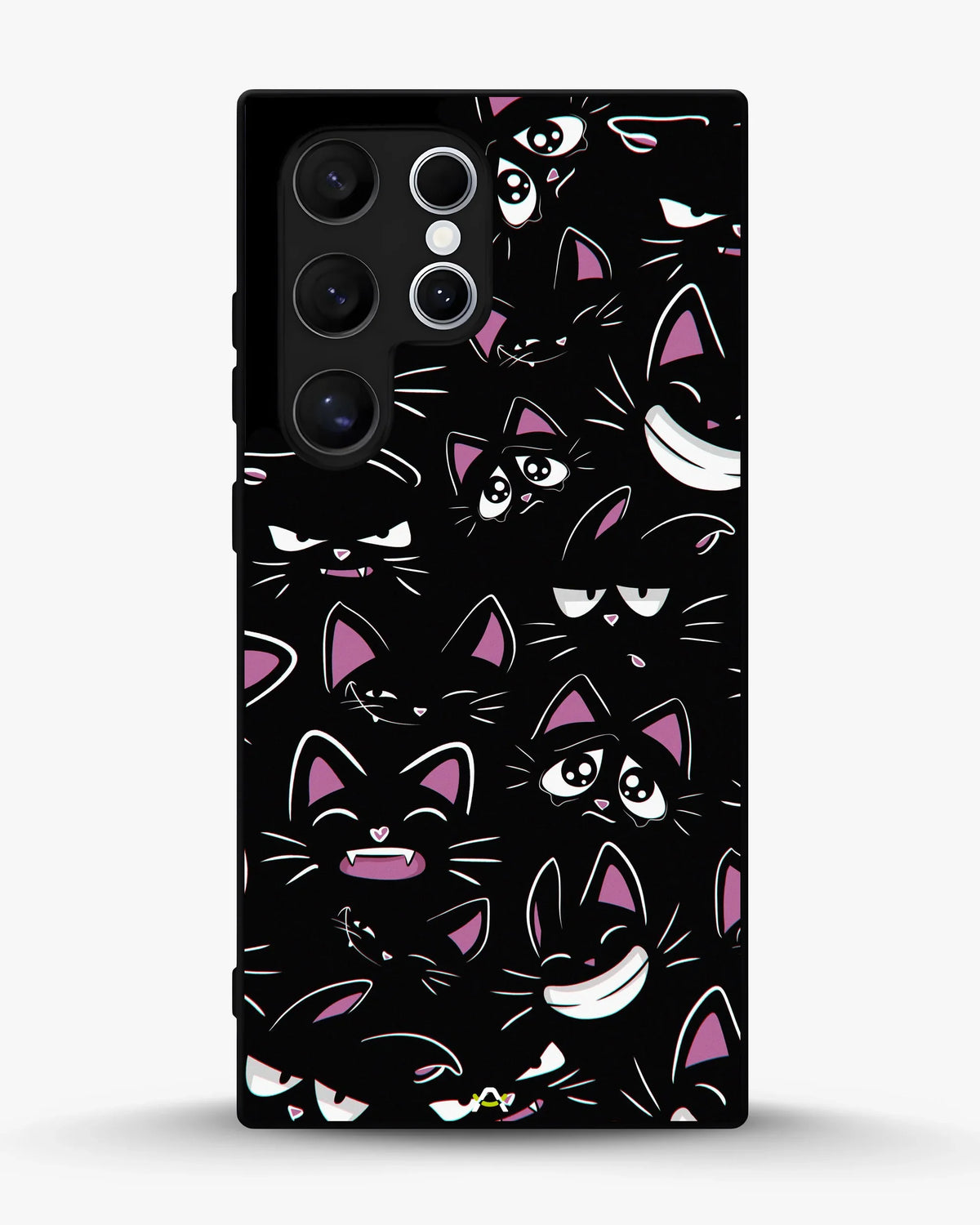 Cartoon Cat Faces Phone Case - Cute Black & Pink Print for iPhone, Samsung, Pixel, OnePlus & Vivo