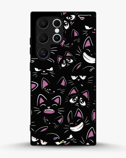 Cartoon Cat Faces Phone Case - Cute Black & Pink Print for iPhone, Samsung, Pixel, OnePlus & Vivo