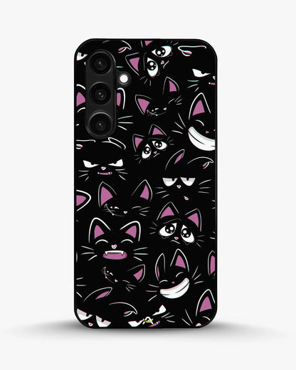 Cartoon Cat Faces Phone Case - Cute Black & Pink Print for iPhone, Samsung, Pixel, OnePlus & Vivo