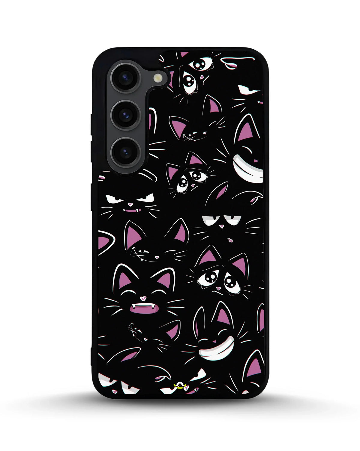 Cartoon Cat Faces Phone Case - Cute Black & Pink Print for iPhone, Samsung, Pixel, OnePlus & Vivo