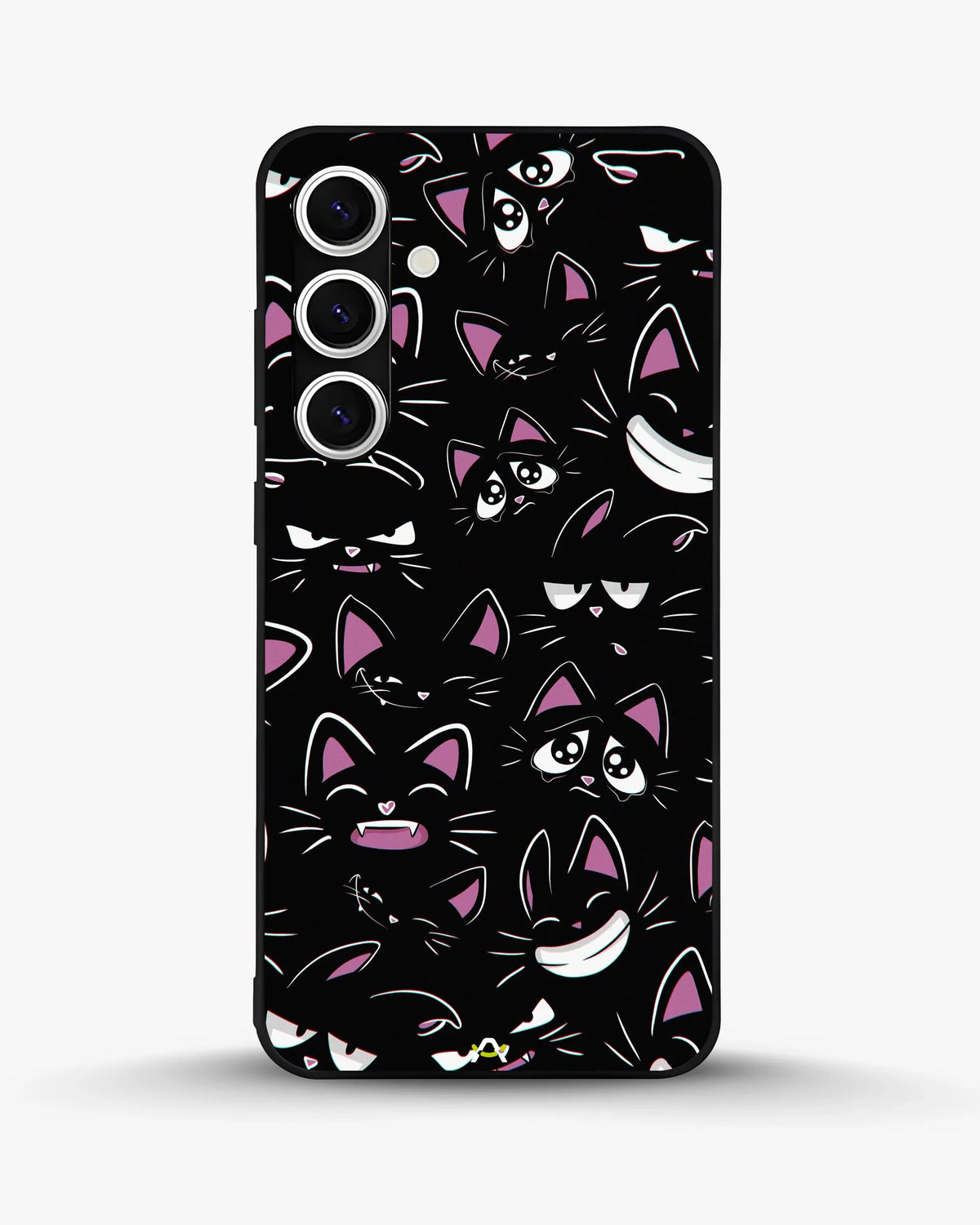 Cartoon Cat Faces Phone Case - Cute Black & Pink Print for iPhone, Samsung, Pixel, OnePlus & Vivo