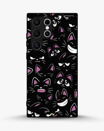 Cartoon Cat Faces Phone Case - Cute Black & Pink Print for iPhone, Samsung, Pixel, OnePlus & Vivo