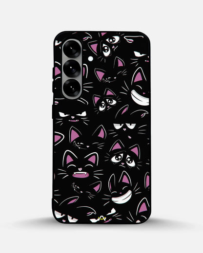 Cartoon Cat Faces Phone Case - Cute Black & Pink Print for iPhone, Samsung, Pixel, OnePlus & Vivo