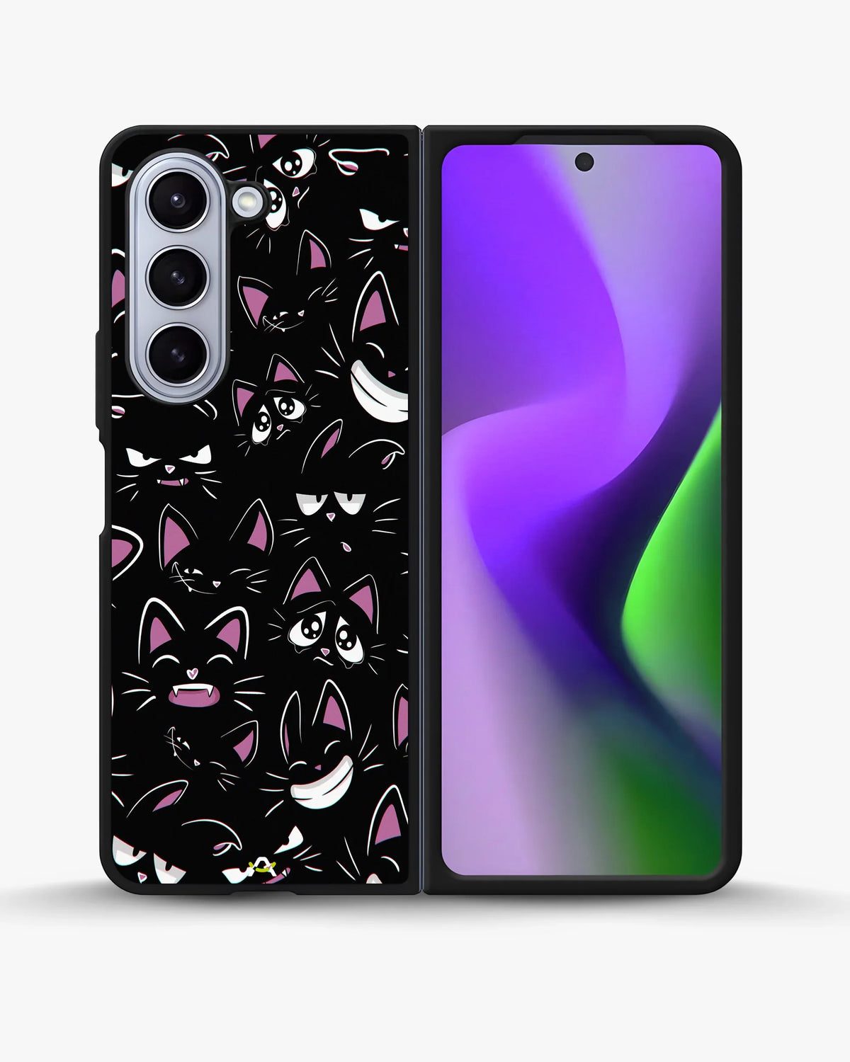 Cartoon Cat Faces Phone Case - Cute Black & Pink Print for iPhone, Samsung, Pixel, OnePlus & Vivo