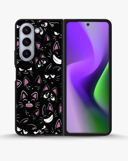 Cartoon Cat Faces Phone Case - Cute Black & Pink Print for iPhone, Samsung, Pixel, OnePlus & Vivo