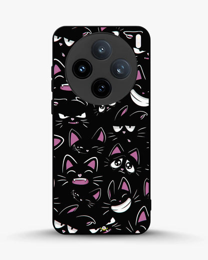 Cartoon Cat Faces Phone Case - Cute Black & Pink Print for iPhone, Samsung, Pixel, OnePlus & Vivo