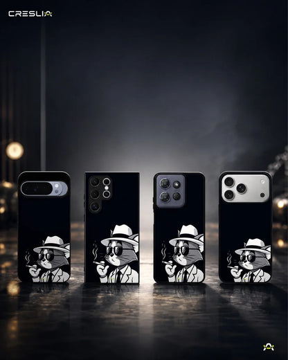 Cat Detective Phone Case - Monochrome Art Print for iPhone, Samsung, Pixel, OnePlus & Vivo