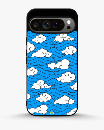 Cloud Pattern Phone Case - Wavy Blue & White Print for iPhone, Samsung, Pixel, OnePlus & Vivo
